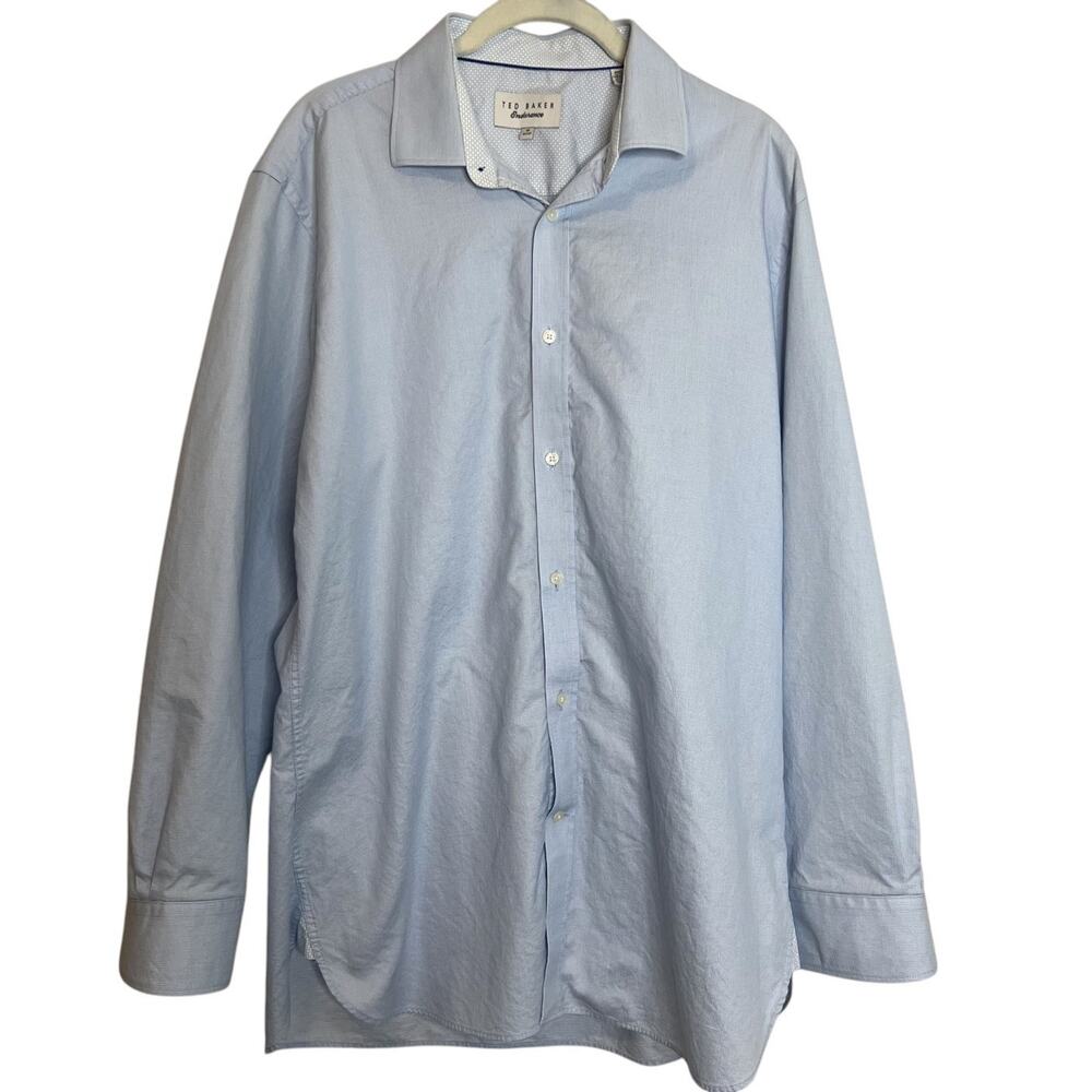 Ted Baker Endurance Dress Shirt Mens 16 32/33 Light Blue Microcheck Cotton